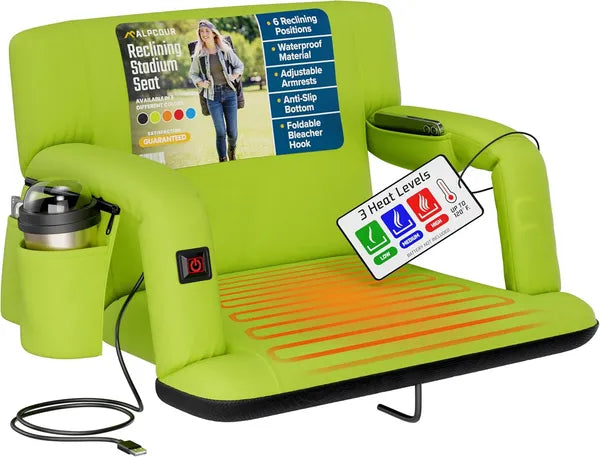 Alpcour Heated Reclining Stadium Seat For Bleachers With Back Support