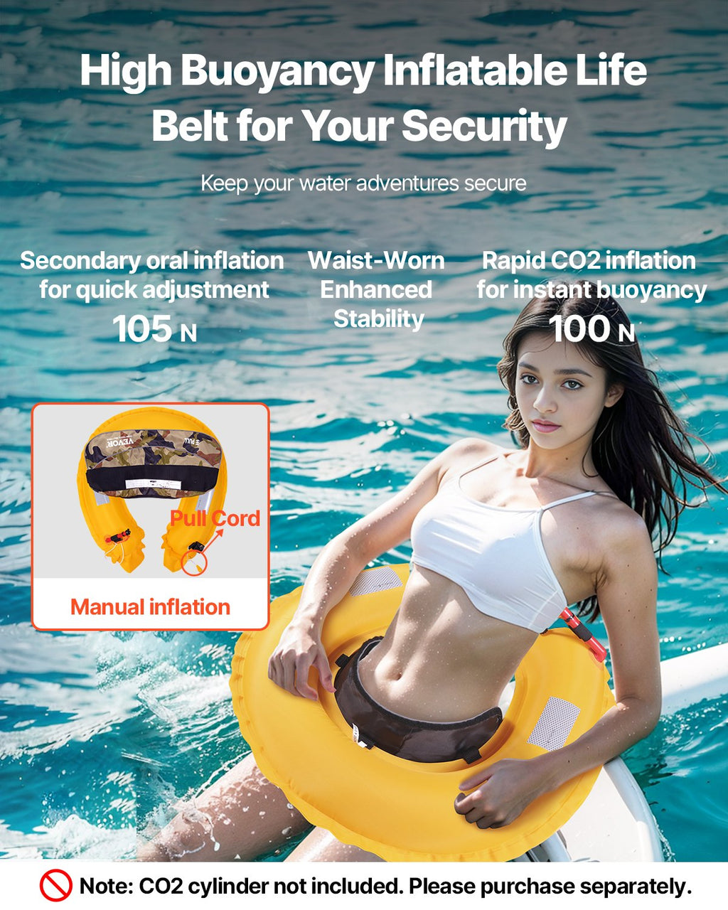 Manual Inflatable Belt Pack For Adults PFD Green CO2 Cylinder Not Included