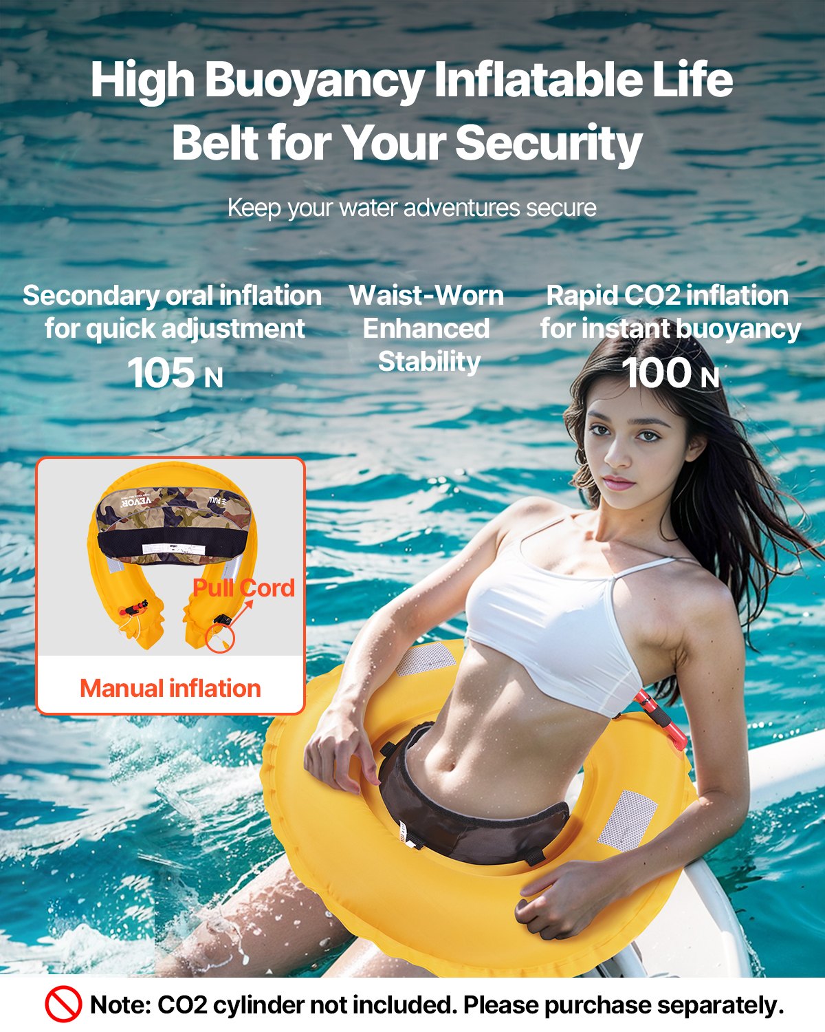 Manual Inflatable Belt Pack For Adults PFD Green CO2 Cylinder Not Included