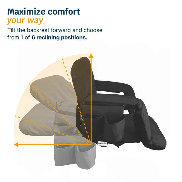 Alpcour Reclining Stadium Seat - Waterproof Foldable Camping Chair With Extra Thick Padding And Wide Back Support