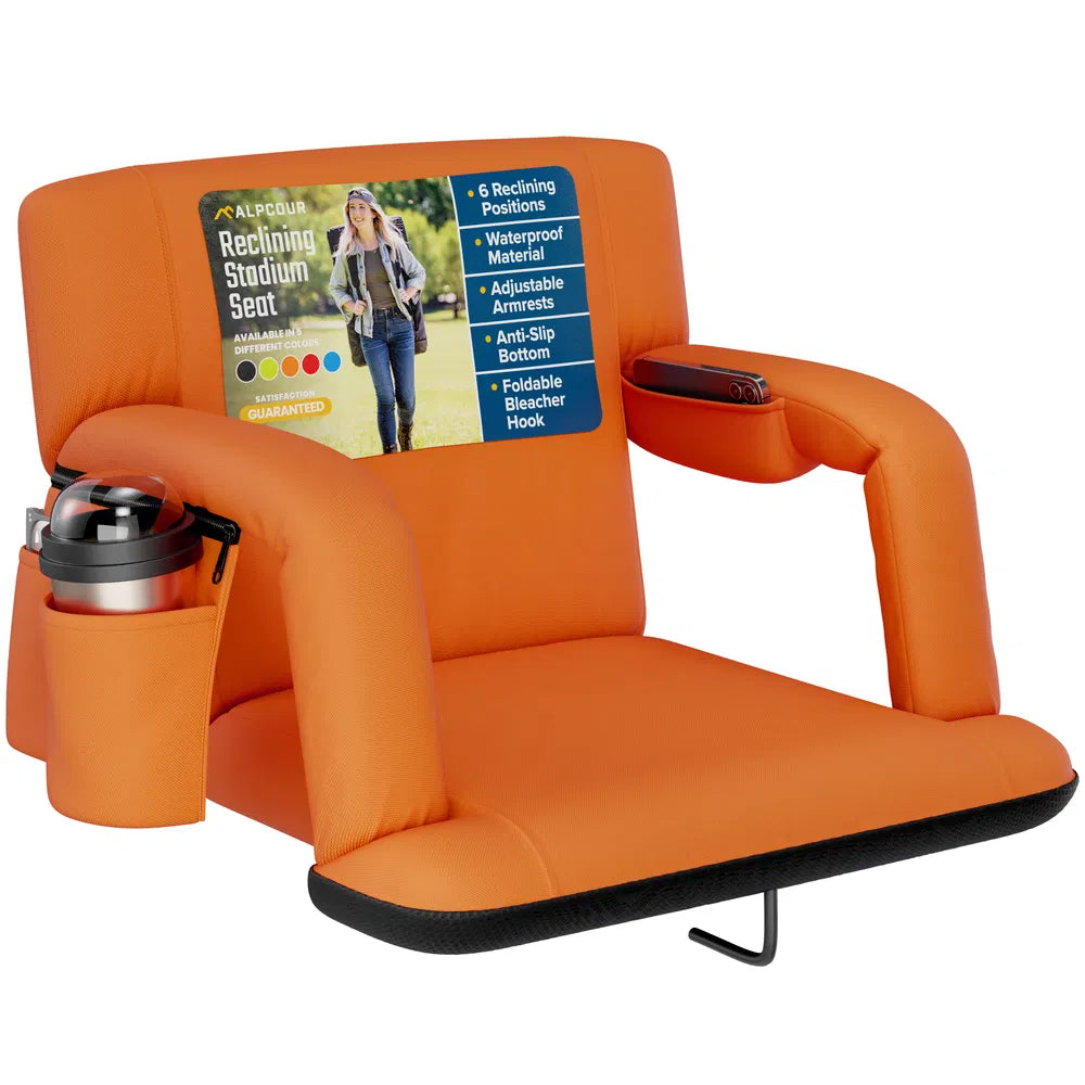 Alpcour Reclining Stadium Seat - Waterproof Foldable Camping Chair With Extra Thick Padding And Wide Back Support
