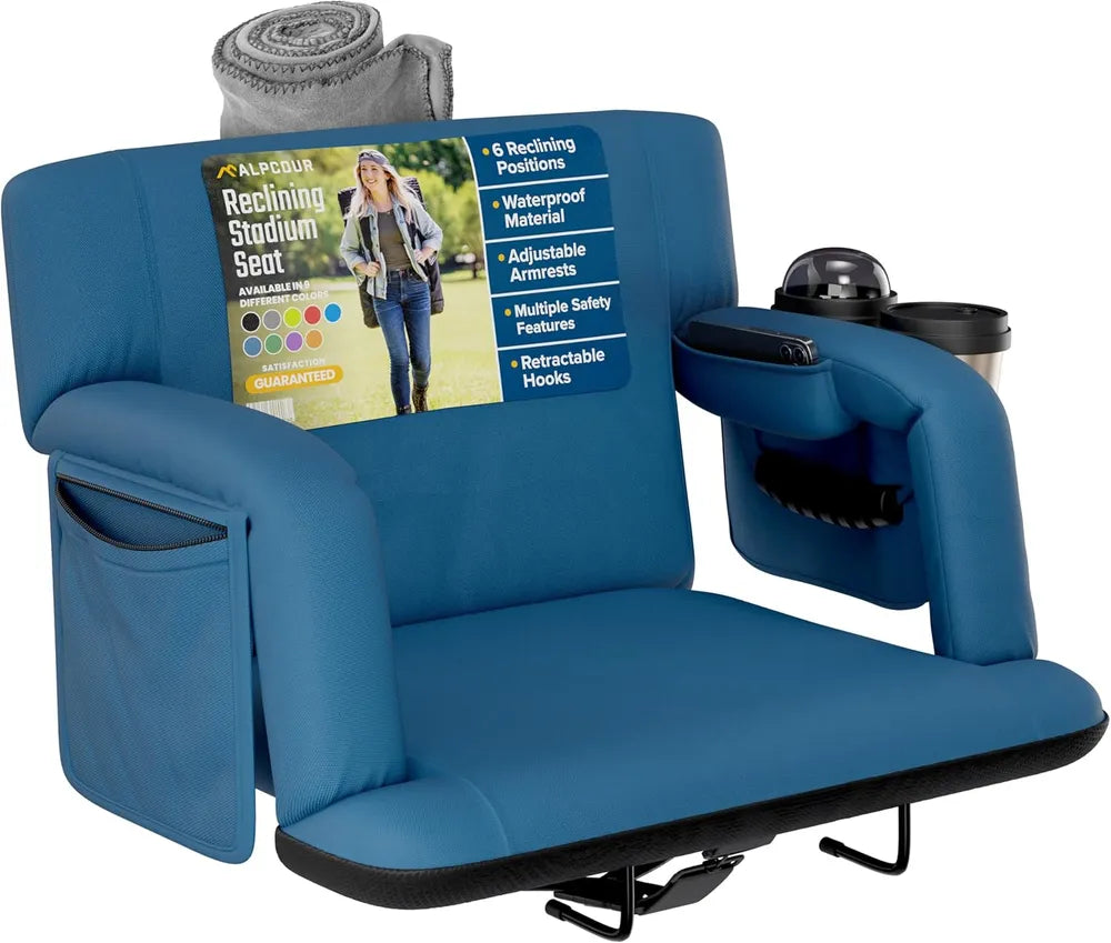 Alpcour Premium Reclining Stadium Seat For Bleachers With Back Support