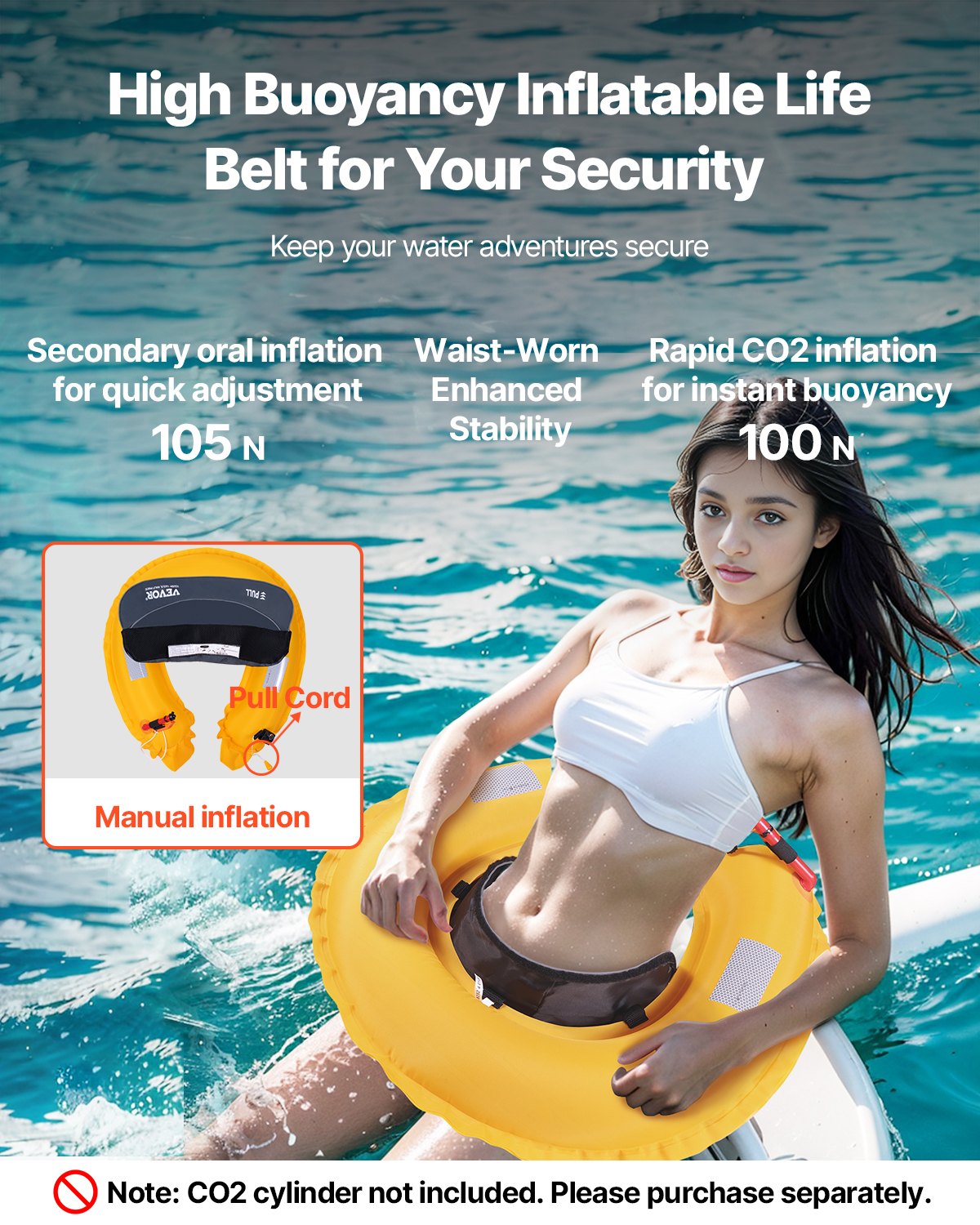 Manual Inflatable Belt Pack For Adults PFD Gray CO2 Cylinder Not Included
