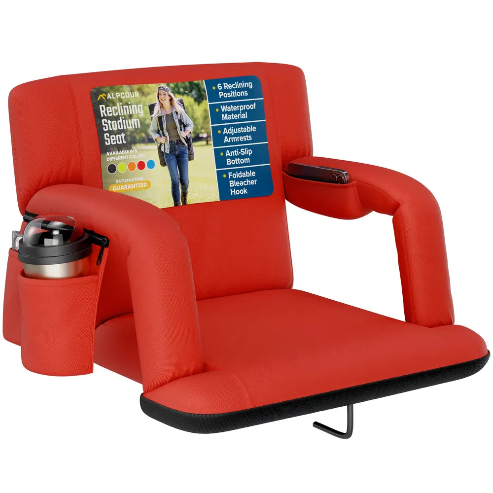 Alpcour Reclining Stadium Seat - Waterproof Foldable Camping Chair With Extra Thick Padding And Wide Back Support