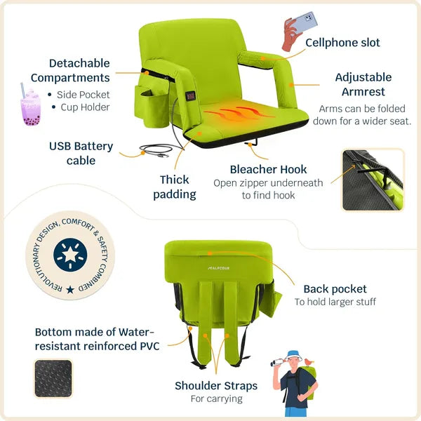 Alpcour Heated Reclining Stadium Seat For Bleachers With Back Support