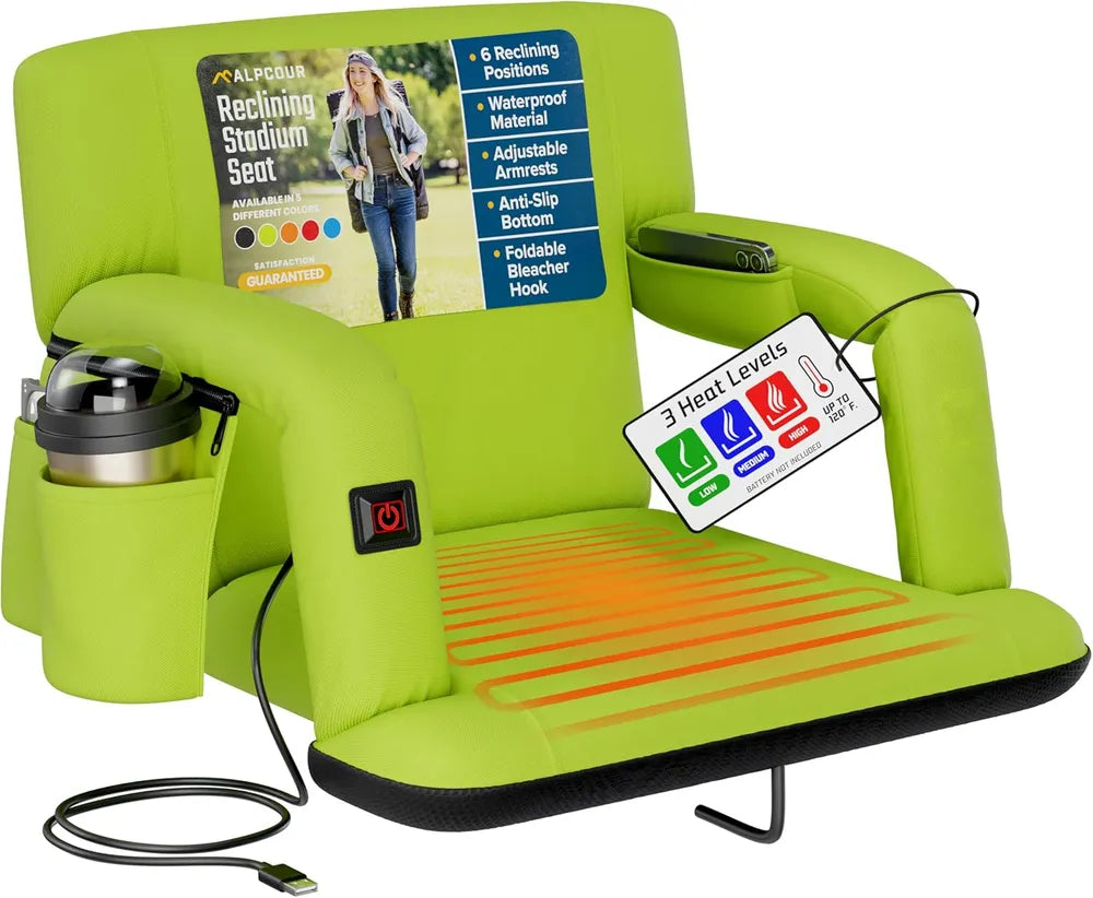 Alpcour Heated Reclining Stadium Seat For Bleachers With Back Support