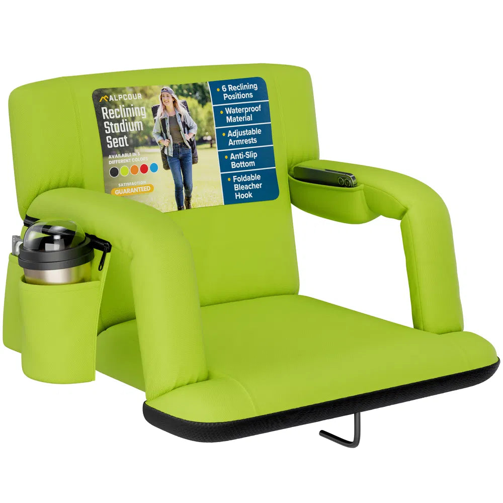 Alpcour Reclining Stadium Seat - Waterproof Foldable Camping Chair With Extra Thick Padding And Wide Back Support