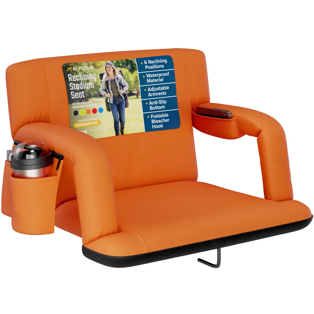 Alpcour Reclining Stadium Seat - Waterproof Foldable Camping Chair With Extra Thick Padding And Wide Back Support