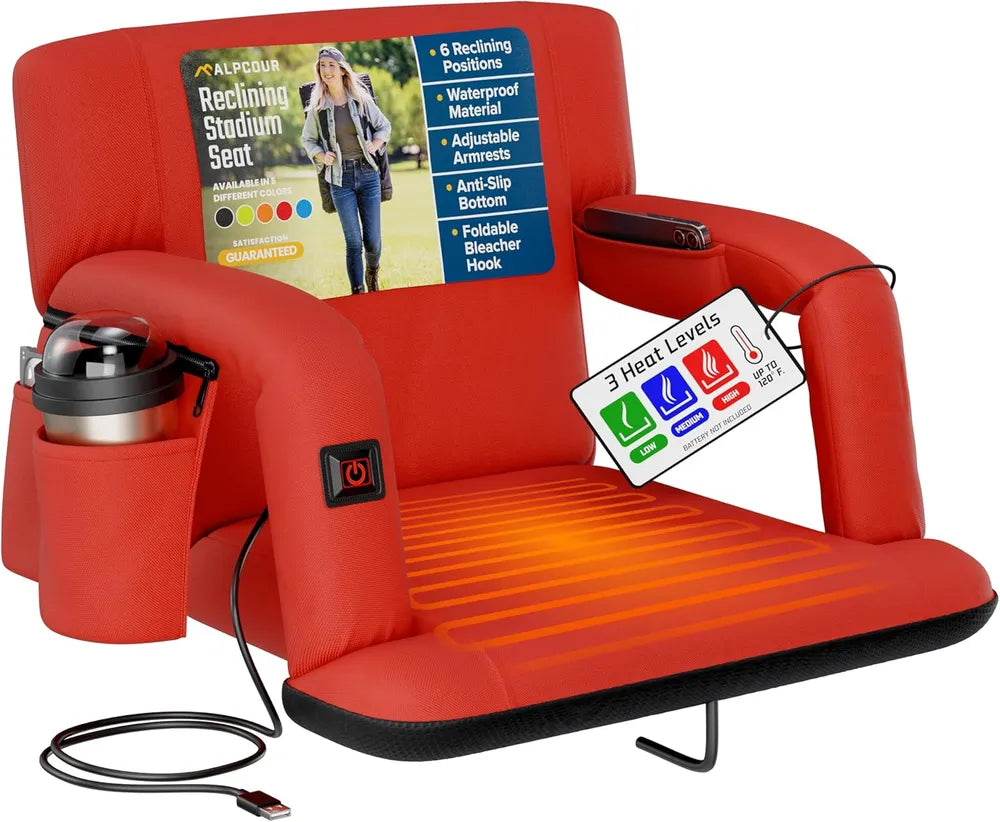 Alpcour Heated Reclining Stadium Seat For Bleachers With Back Support