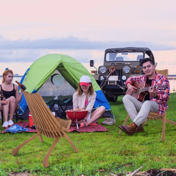 Wood Folding Chair For Outdoor, Low Profile Acacia Wood Lounge Chair For Balcony Porch Backyard Patio Lawn Garden