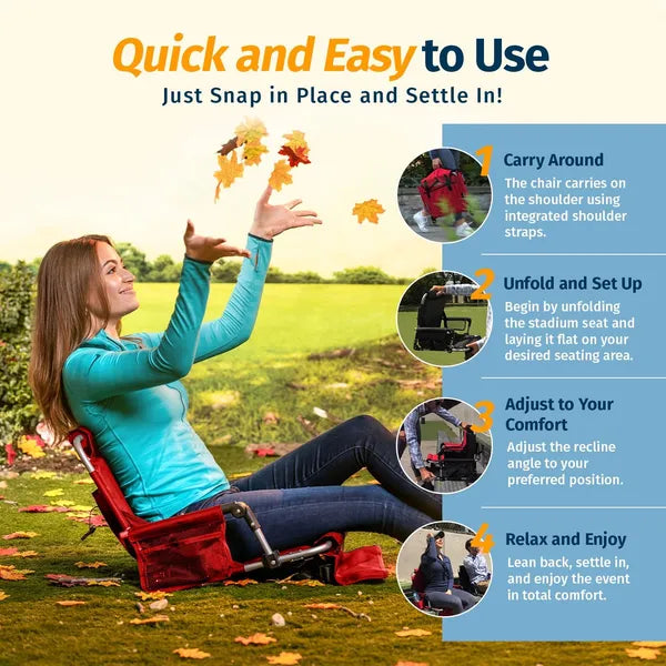 Alpcour Stadium Seat - Foldable, Padded Bleacher Chair With Backrest, Armrest, Pockets, & Cup Holder