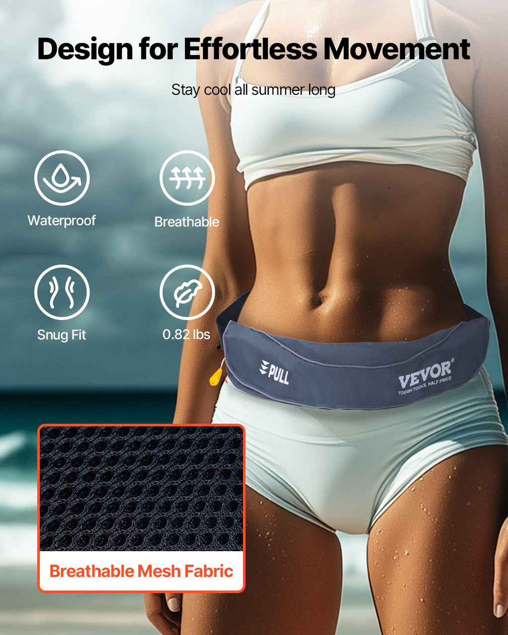 Manual Inflatable Belt Pack For Adults PFD Gray CO2 Cylinder Not Included