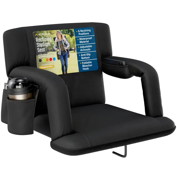 Alpcour Reclining Stadium Seat - Waterproof Foldable Camping Chair With Extra Thick Padding And Wide Back Support
