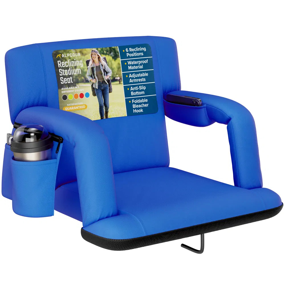 Alpcour Reclining Stadium Seat - Waterproof Foldable Camping Chair With Extra Thick Padding And Wide Back Support