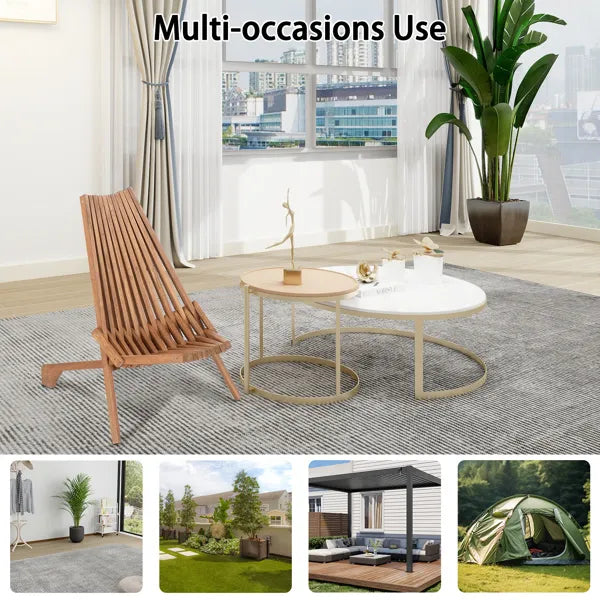 Wood Folding Chair For Outdoor, Low Profile Acacia Wood Lounge Chair For Balcony Porch Backyard Patio Lawn Garden