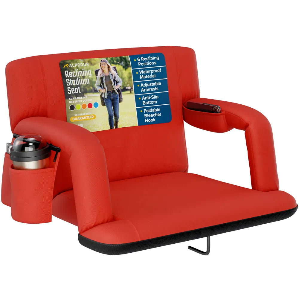 Alpcour Reclining Stadium Seat - Waterproof Foldable Camping Chair With Extra Thick Padding And Wide Back Support